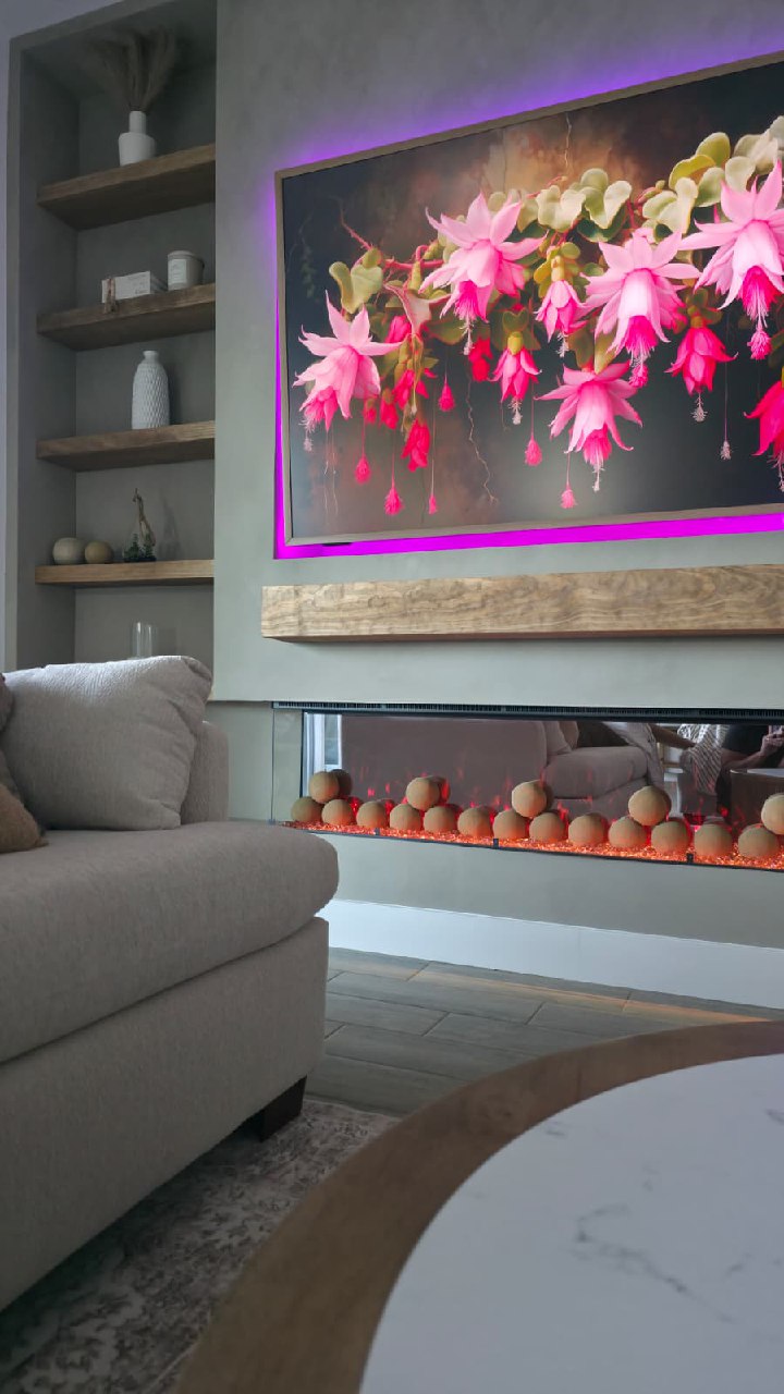 Living room entertainment wall with fireplace and LED accent lighting Arizona