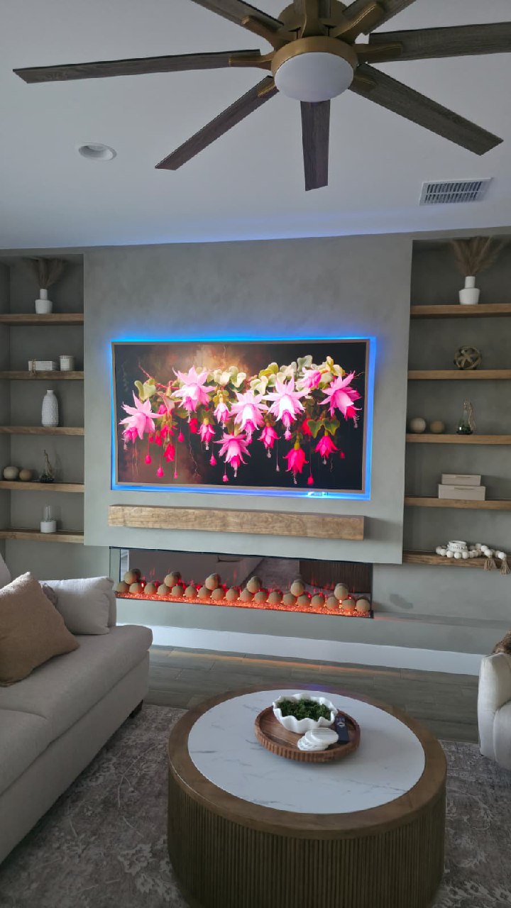 TV entertainment wall installation with blue LED accent lighting Arizona