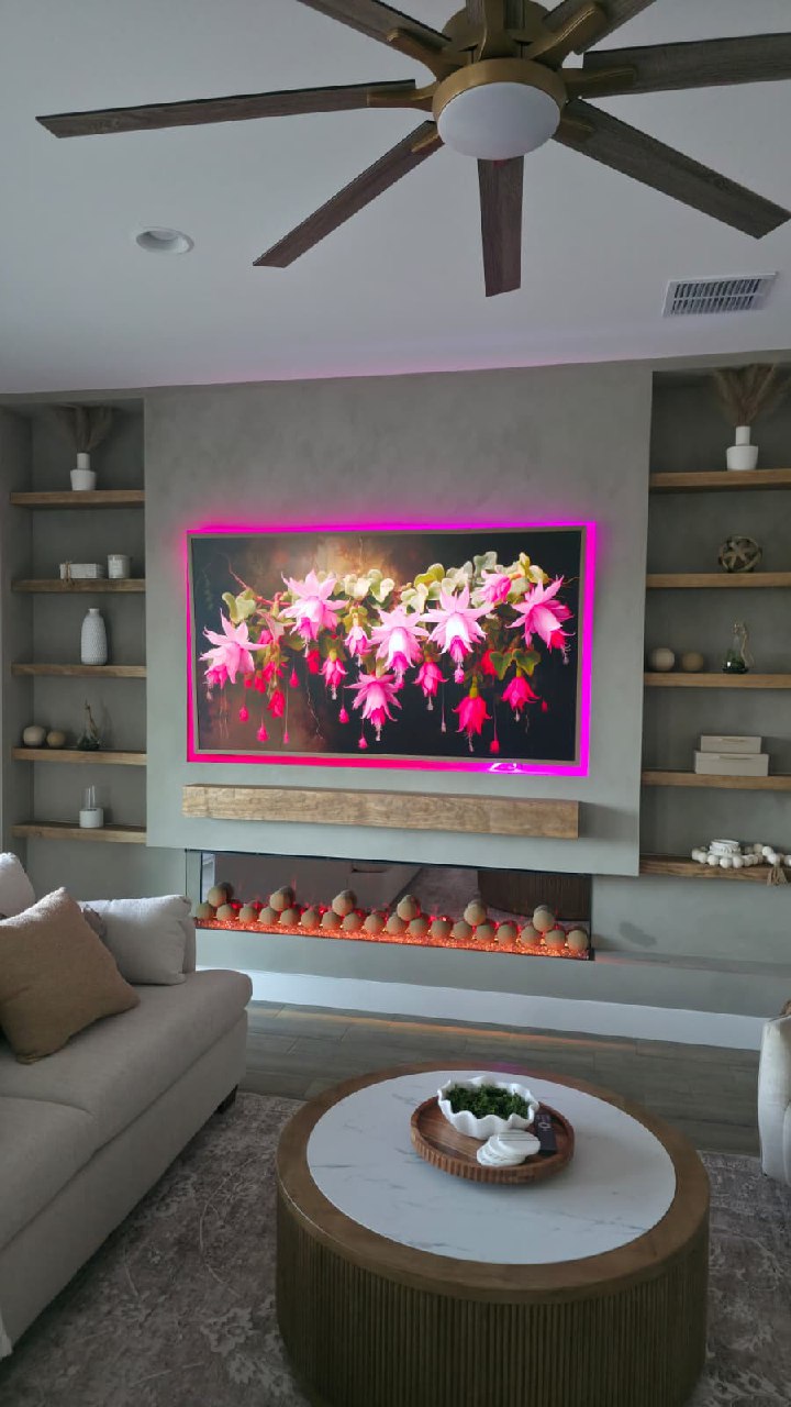 Custom entertainment wall with built-in shelves and LED backlighting Arizona