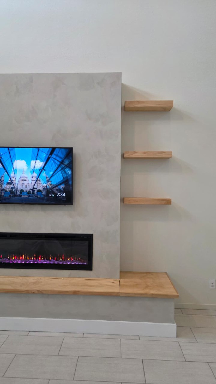 Navy blue full built-in mudroom cabinets with butcher block bench alternate view Arizona