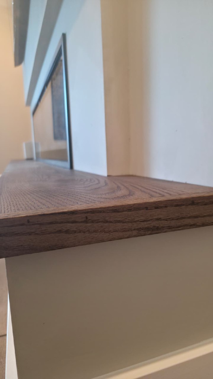 Custom wood mantle grain and corner detail craftsmanship Arizona